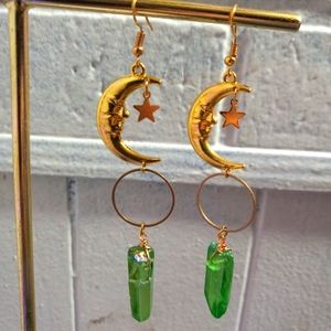 Crecent moon crystal drop earrings
